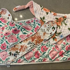 2 Copper Pearl Bibs with One Matching CP Burp Rag & One Little Unicorn Bib